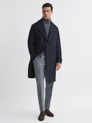 Reiss Navy Attention Wool Check Double Breasted Coat - Image 3 of 5