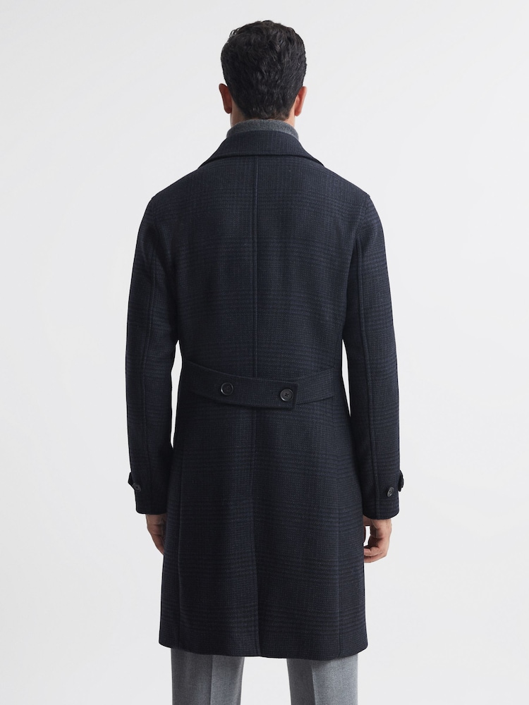 Reiss Navy Attention Wool Check Double Breasted Coat - Image 5 of 5