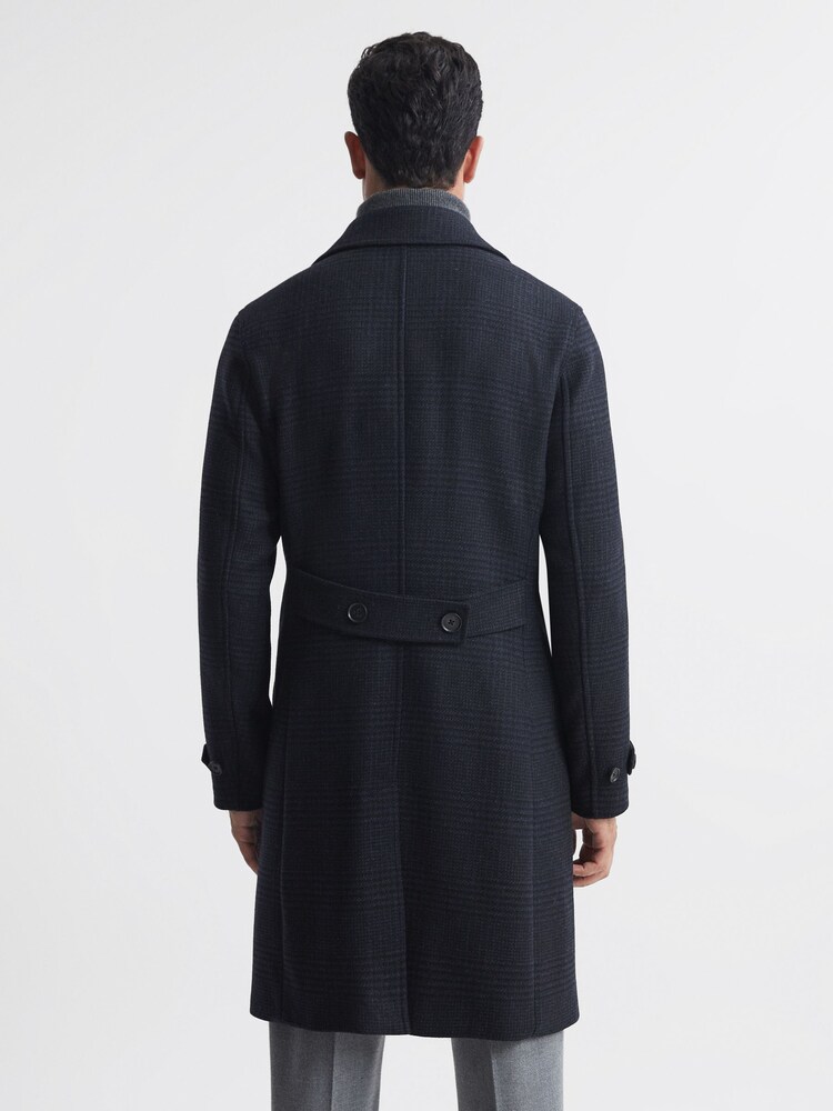 Reiss Navy Attention Wool Check Double Breasted Coat - Image 5 of 5 Reiss Navy Attention Wool Check Double Breasted Coat - Image 5 of 5