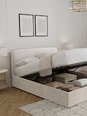 Natural Oyster Soft Velvet Matson Upholstered Ottoman Storage Bed Frame - Image 1 of 8