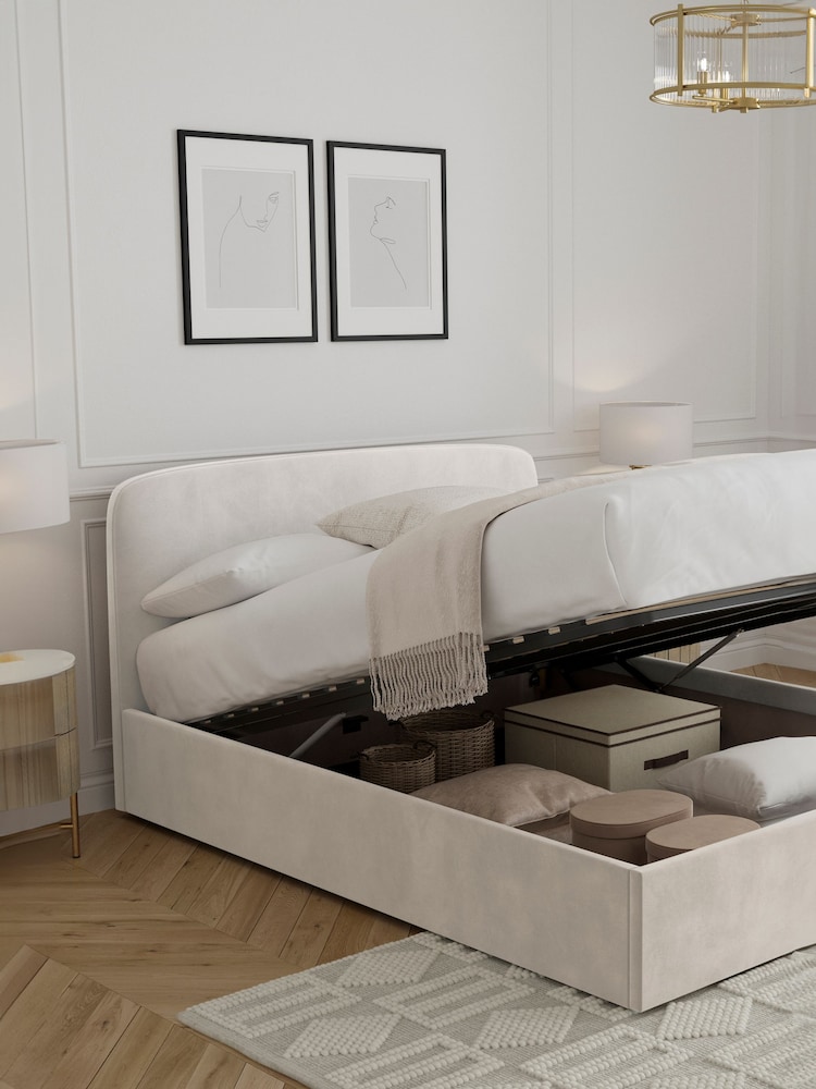 Natural Oyster Soft Velvet Matson Upholstered Ottoman Storage Bed Frame - Image 1 of 8