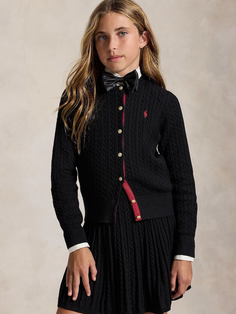 Polo Ralph Lauren Black Cable Knit Cardigan & Skirt Outfit Set - Image 2 of 5