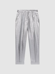 Reiss Silver Sierra Tapered Metallic Trousers with Turn-Ups - Image 2 of 5