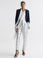 Reiss Silver Sierra Tapered Metallic Trousers with Turn-Ups - Image 3 of 5