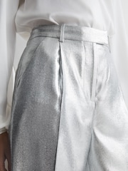 Reiss Silver Sierra Tapered Metallic Trousers with Turn-Ups - Image 4 of 5