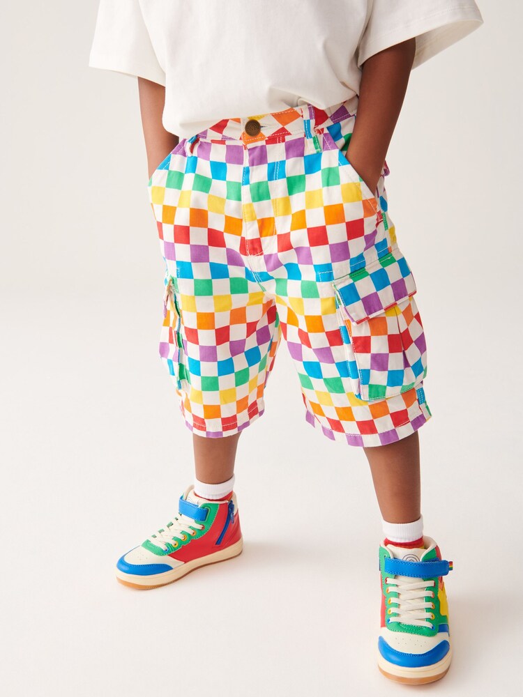Little Bird by Jools Oliver Multi 100% Cotton Checkerboard Cargo Shorts - Image 1 of 4