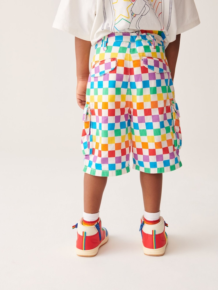 Little Bird by Jools Oliver Multi 100% Cotton Checkerboard Cargo Shorts - Image 2 of 4