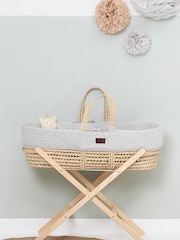 The Little Green Sheep Grey Quilted Moses Basket Dove Rice Cot Bed and Mattress - Image 1 of 5