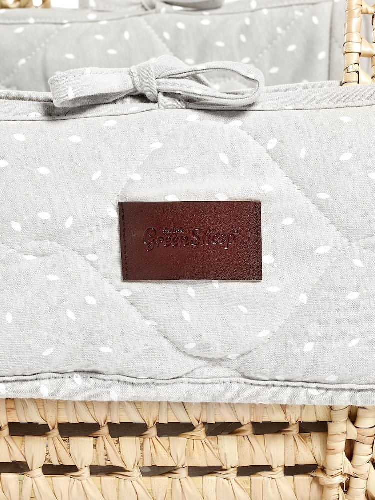 The Little Green Sheep Grey Quilted Moses Basket Dove Rice Cot Bed and Mattress - Image 2 of 5