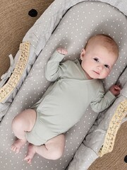 The Little Green Sheep Grey Quilted Moses Basket Dove Rice Cot Bed and Mattress - Image 3 of 5