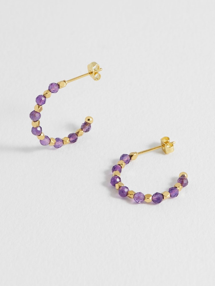 Estella Bartlett Purple Coco Beaded Hoop Earrings - Image 4 of 4 Estella Bartlett Purple Coco Beaded Hoop Earrings - Image 4 of 4