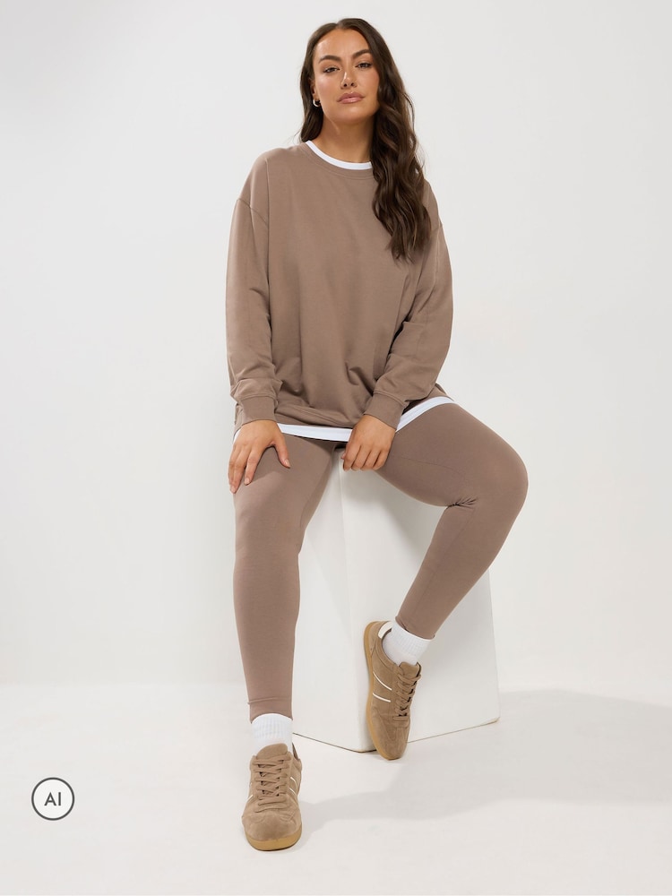 Yours Curve Brown Co-Ord 2 In 1 & Leggings Set - Image 2 of 6 Yours Curve Brown Co-Ord 2 In 1 & Leggings Set - Image 2 of 6