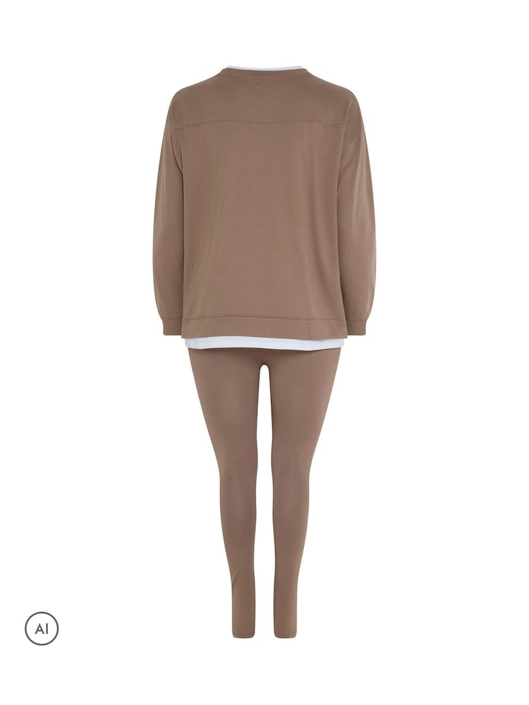 Yours Curve Brown Co-Ord 2 In 1 & Leggings Set - Image 6 of 6 Yours Curve Brown Co-Ord 2 In 1 & Leggings Set - Image 6 of 6