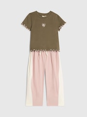 River Island Green Ribbed T-Shirt & Joggers Set - Image 1 of 5
