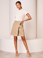 Lipsy Tan Brown Suedette Wrap Mini Skirt - Image 3 of 4