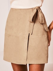Lipsy Tan Brown Suedette Wrap Mini Skirt - Image 4 of 4