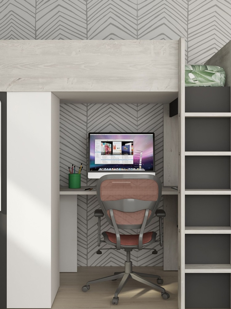 Trasman Grey Kids Montblanc High Sleeper With Desk, Shelf And Wardrobe - Image 1 of 4