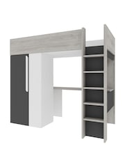 Trasman Grey Kids Montblanc High Sleeper With Desk, Shelf And Wardrobe - Image 3 of 4