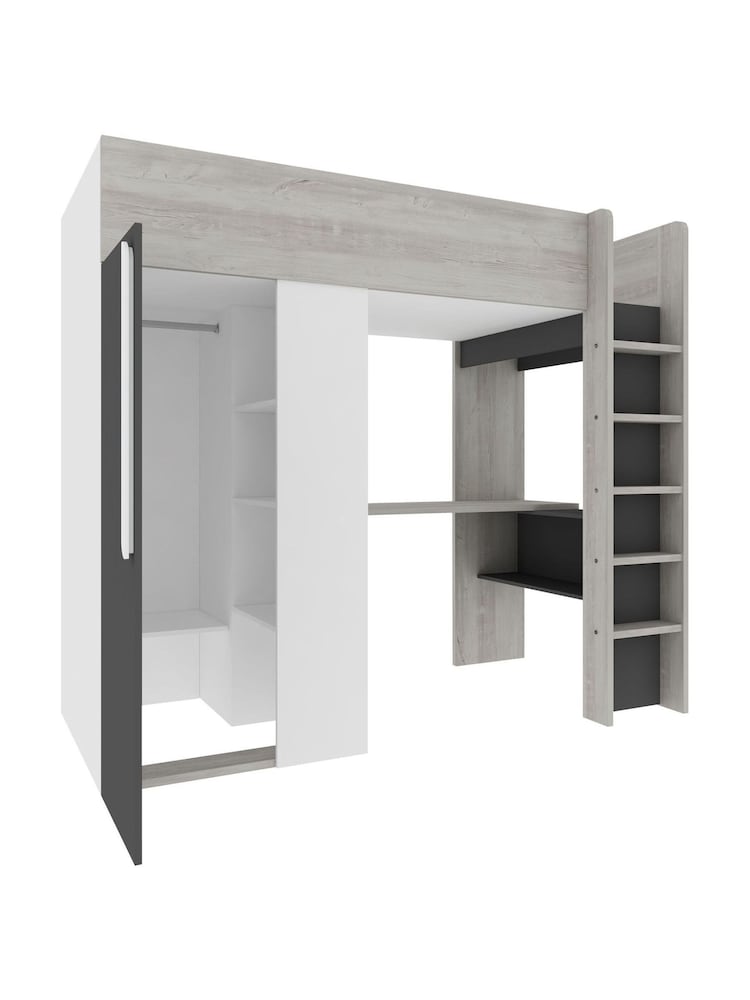 Trasman Grey Kids Montblanc High Sleeper With Desk, Shelf And Wardrobe - Image 4 of 4