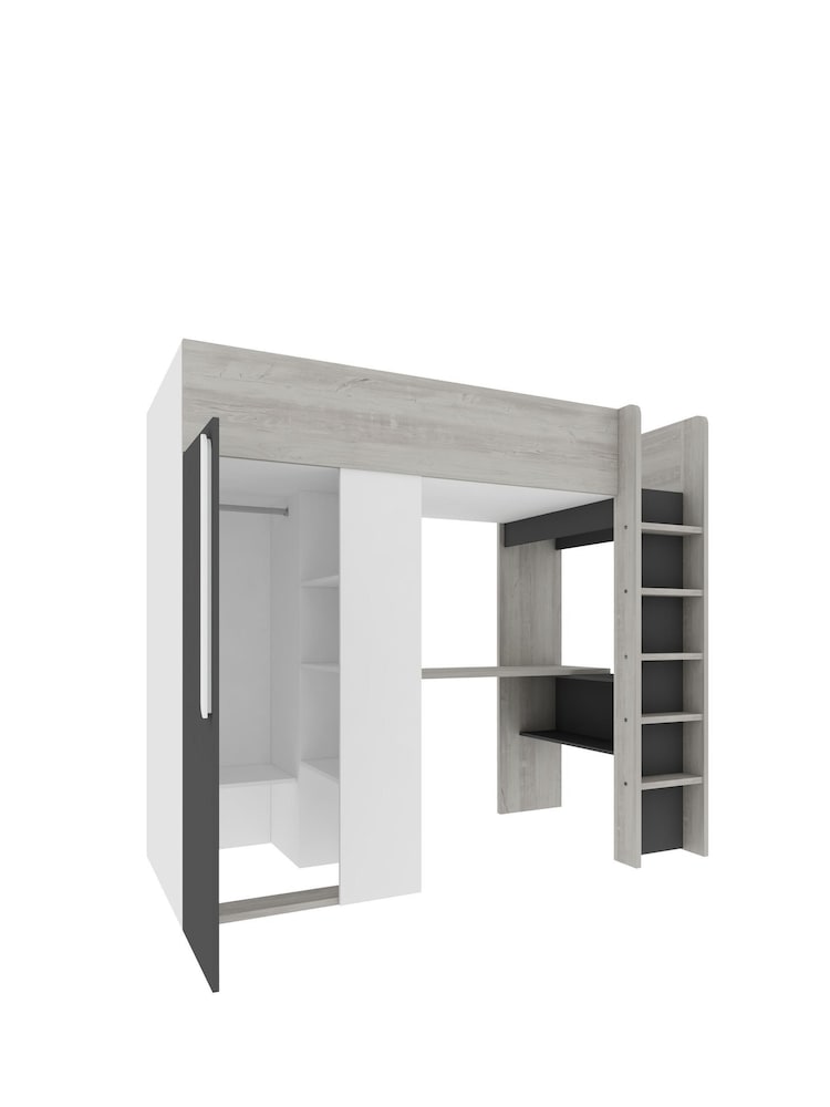 Trasman Grey Kids Montblanc High Sleeper With Desk, Shelf And Wardrobe - Image 5 of 5