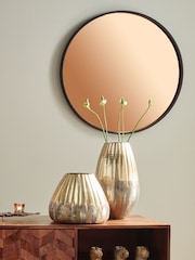 Pacific Black Matt Black Wood Round Mirror With Copper Glass Wall Mirror - Image 1 of 2