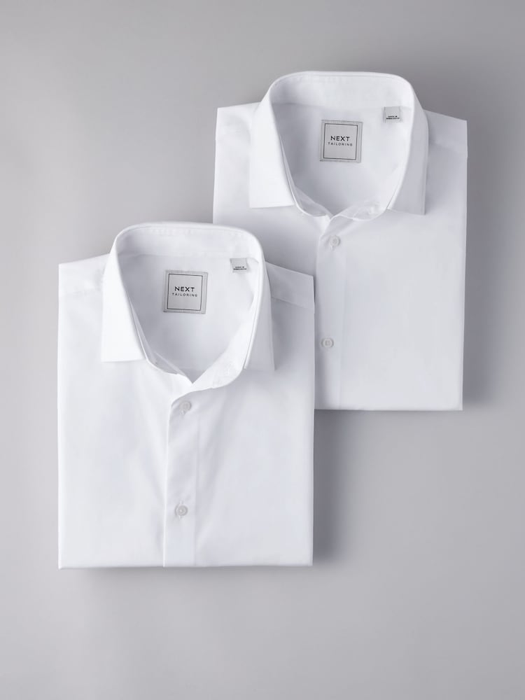 Белый - Обычный крой - Easy Care Short Sleeve Smart Shirts 2 Pack - Изображение 1 из 8