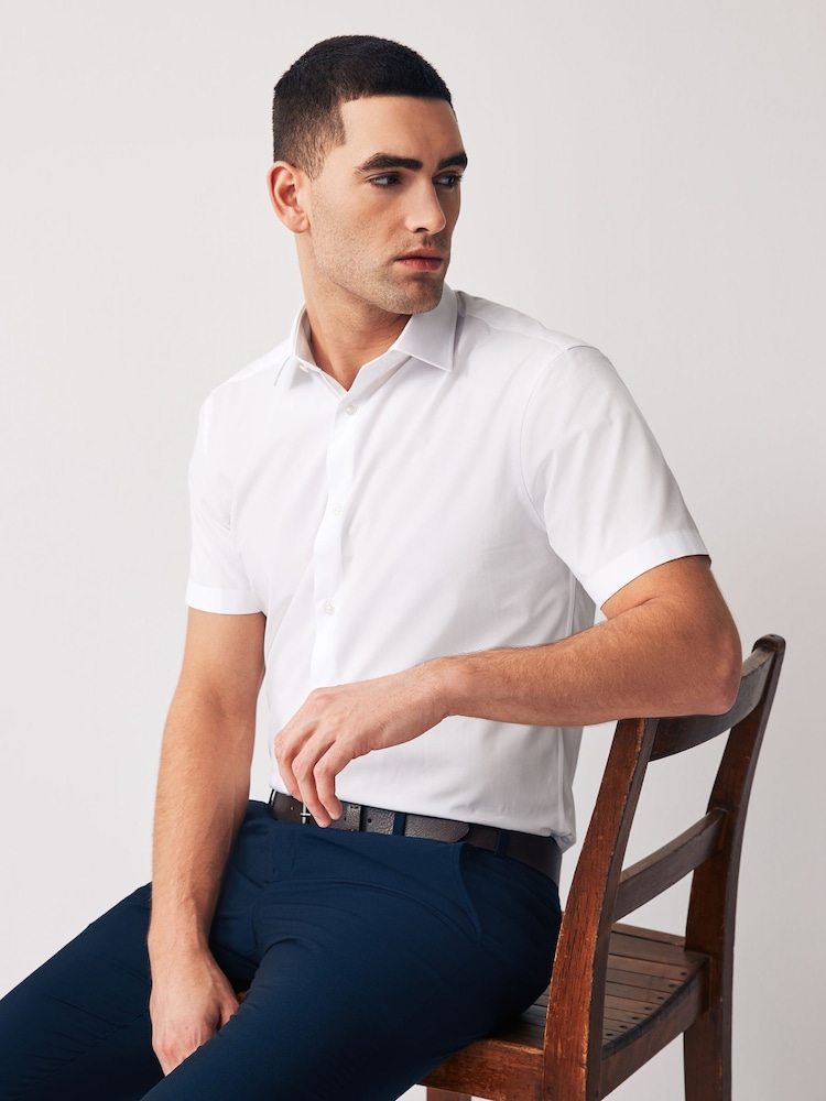 Белый - Обычный крой - Easy Care Short Sleeve Smart Shirts 2 Pack - Изображение 2 из 8
