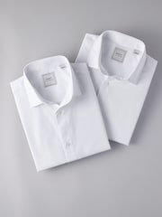 Белый - Обычный крой - Easy Care Short Sleeve Smart Shirts 2 Pack - Изображение 5 из 8
