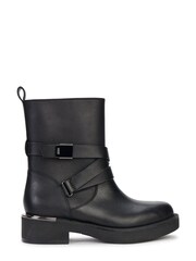 DKNY Taeta Buckled Leather Black Boots - Image 1 of 9