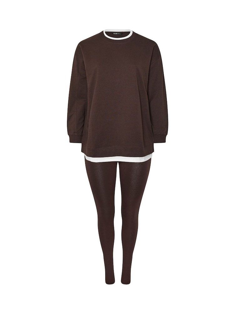 Шоколадно-коричневий - Yours Curve Co-Ord 2 In 1 & Leggings Set - Image 6 of 6