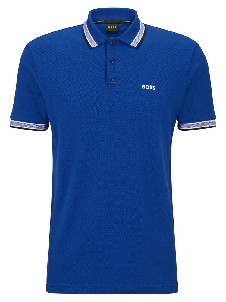 لون أزرق زاهٍ مع حافة ياقة باللون الأسود - BOSS Pallas 100% Cotton Polo Shirt - صورة 5 من 5