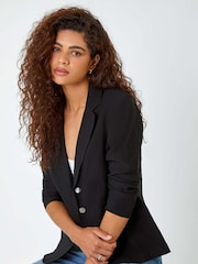 Roman Black Stretch Button Detail Blazer - Image 1 of 6