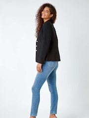 Roman Black Stretch Button Detail Blazer - Image 4 of 6