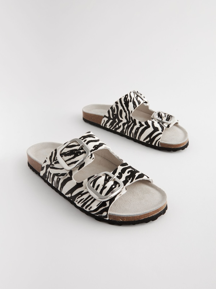 Zebra Forever Comfort® Leather Double Strap Footbed Sandals - Image 1 of 7