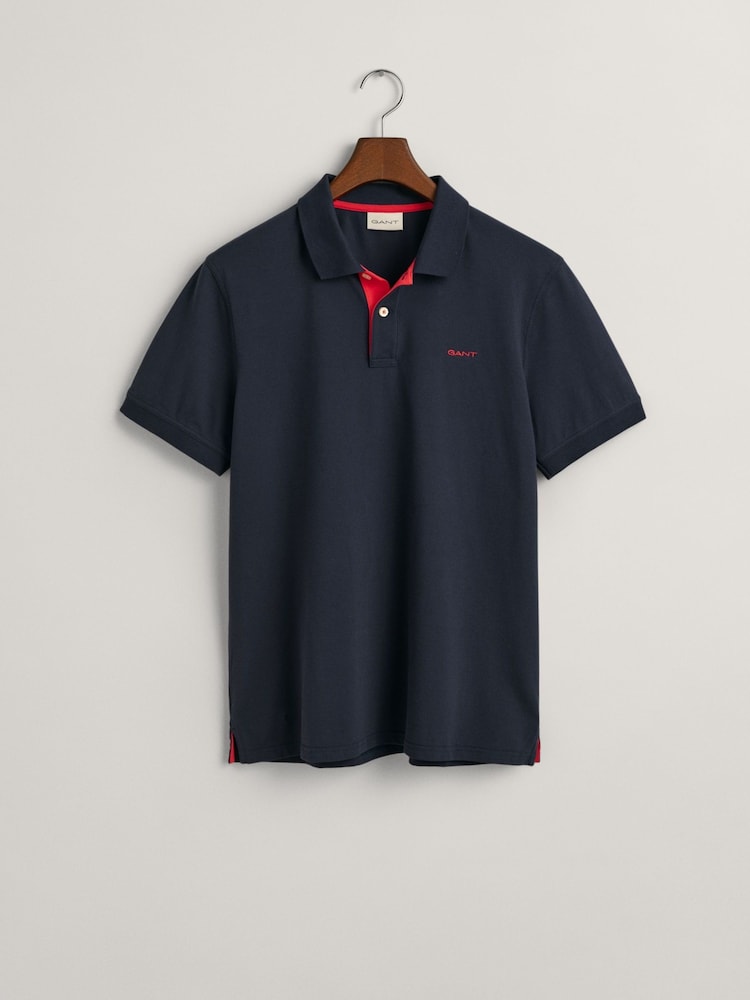 GANT Blue Contrast Collar Polo Shirt - Image 4 of 4