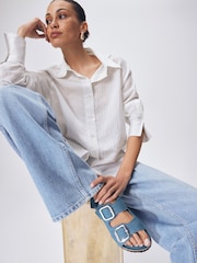 Denim Back Strap Footbed Sandals - Image 2 of 7