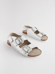 Silver Back Strap Leather Footbed Sandals - Image 1 of 8