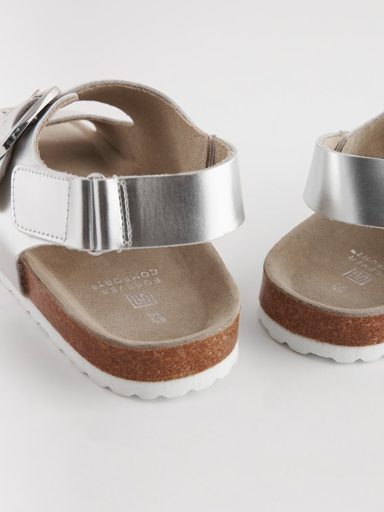 Silver Back Strap Leather Footbed Sandals - Image 8 of 8