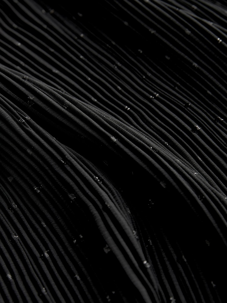 Black Pleated Sparkle Tie  Neck Long Sleeve Blouse - Image 5 of 5