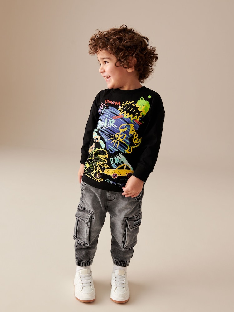 Grey Denim Comfort Cargo Jeans (3mths-7yrs) - Image 2 of 6