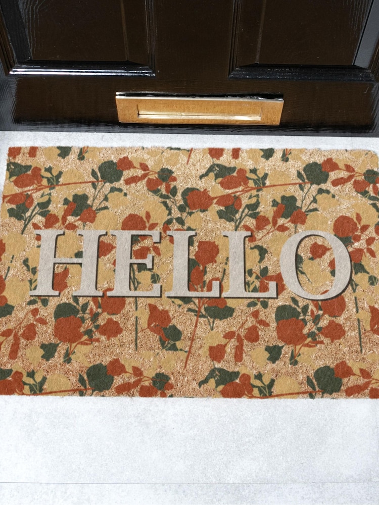 Artsy Mats Brown Hello Floral Doormat - Image 1 of 13 Artsy Mats Brown Hello Floral Doormat - Image 1 of 13