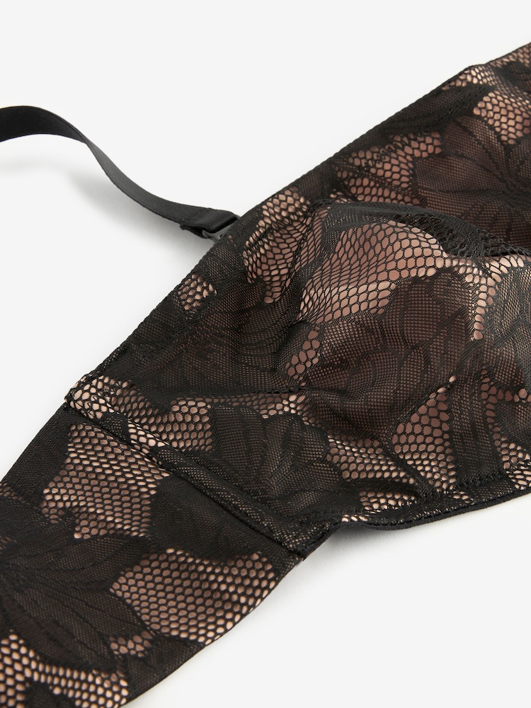 Black Lace DD+ Non Pad Minimise Strapless Bandeau Bra - Image 8 of 8
