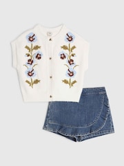 River Island White Knitted Flower Cardigan & Skort Set - Image 1 of 5