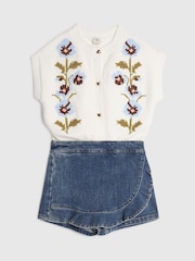 River Island White Knitted Flower Cardigan & Skort Set - Image 2 of 5