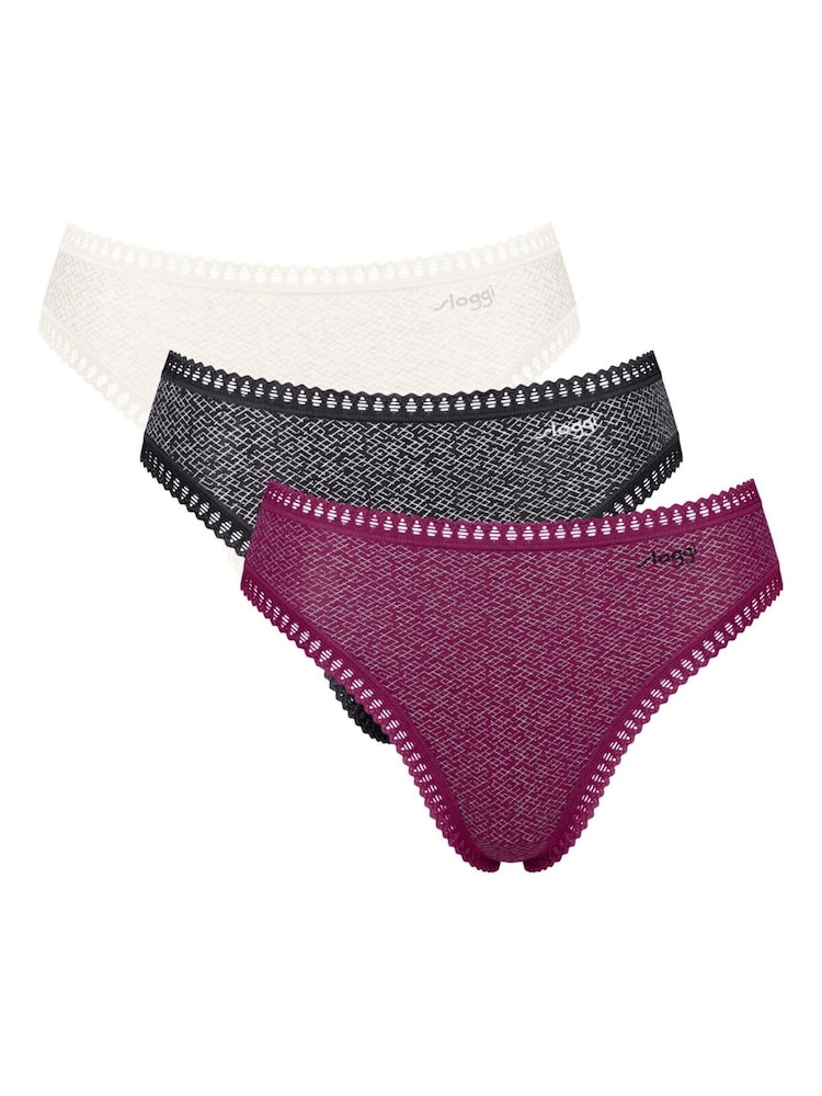 Sloggi Black/Purple/White High Leg GO Crush Knickers 3 Pack - Image 1 of 11 Sloggi Black/Purple/White High Leg GO Crush Knickers 3 Pack - Image 1 of 11