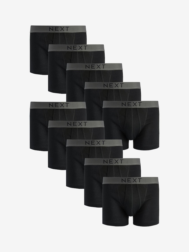 Black 10 pack A-Front Pure 100% Cotton Boxers - Image 1 of 4