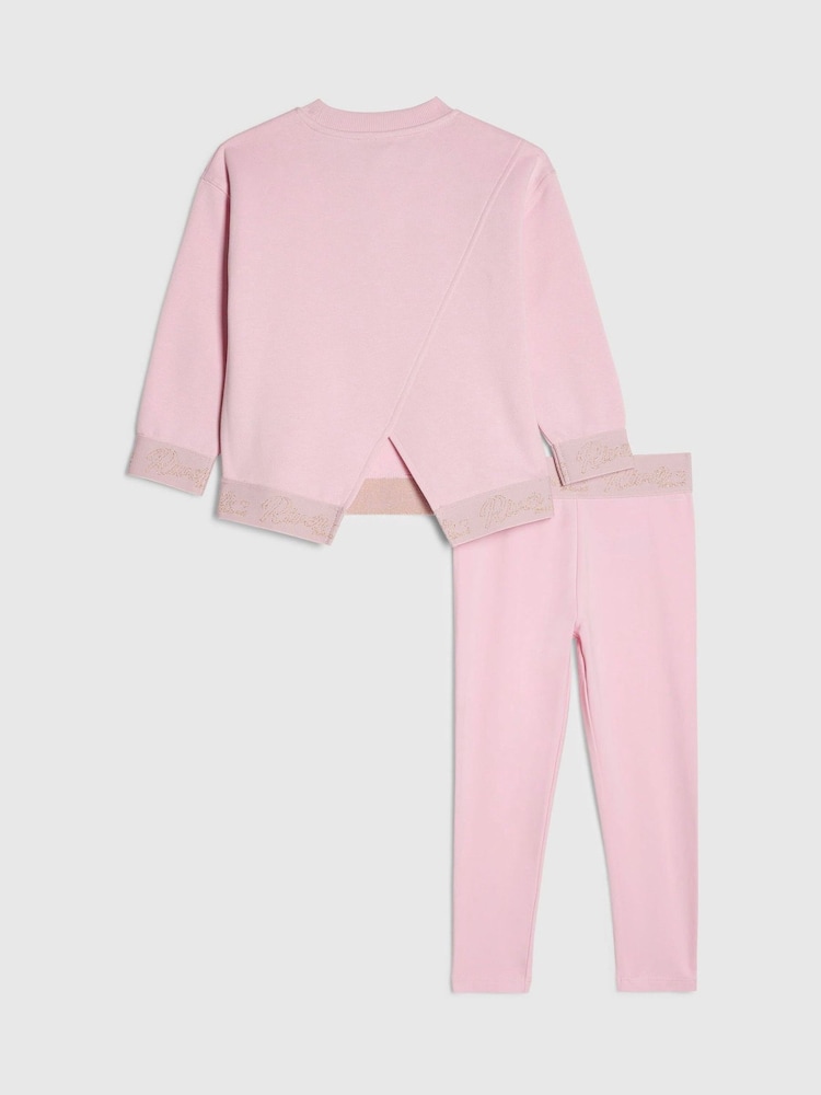 وردي - طقم من سويت شيرت بحزام خصر وبنطلون ضيّق من River Island - صورة 2 من 5