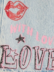 River Island Blue Light Wash Leopard Heart Straight Fit Jeans - Image 3 of 4