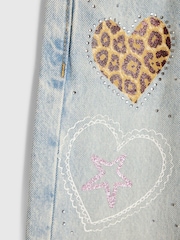 River Island Blue Light Wash Leopard Heart Straight Fit Jeans - Image 4 of 4