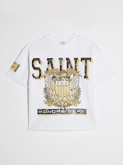 River Island lielizmēra Saint Club House grafiskais T-krekls - Attēls 1 no 4